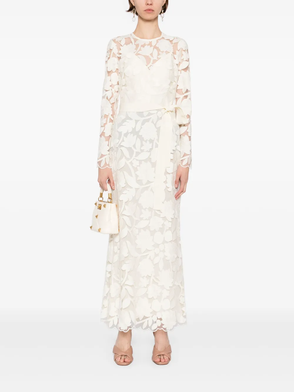 Elie Saab Midi-jurk met borduurwerk Beige