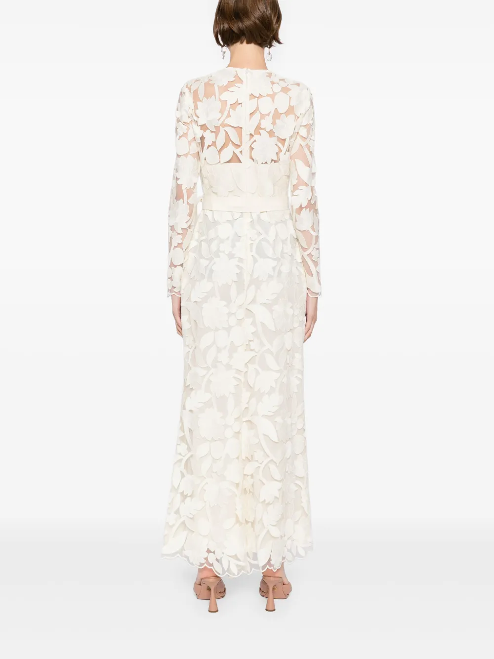 Elie Saab Midi-jurk met borduurwerk Beige
