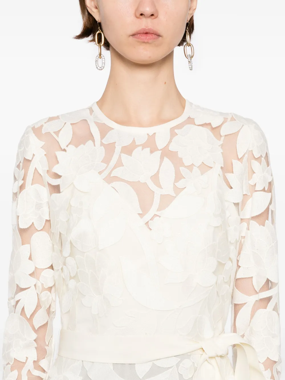 Elie Saab Midi-jurk met borduurwerk Beige