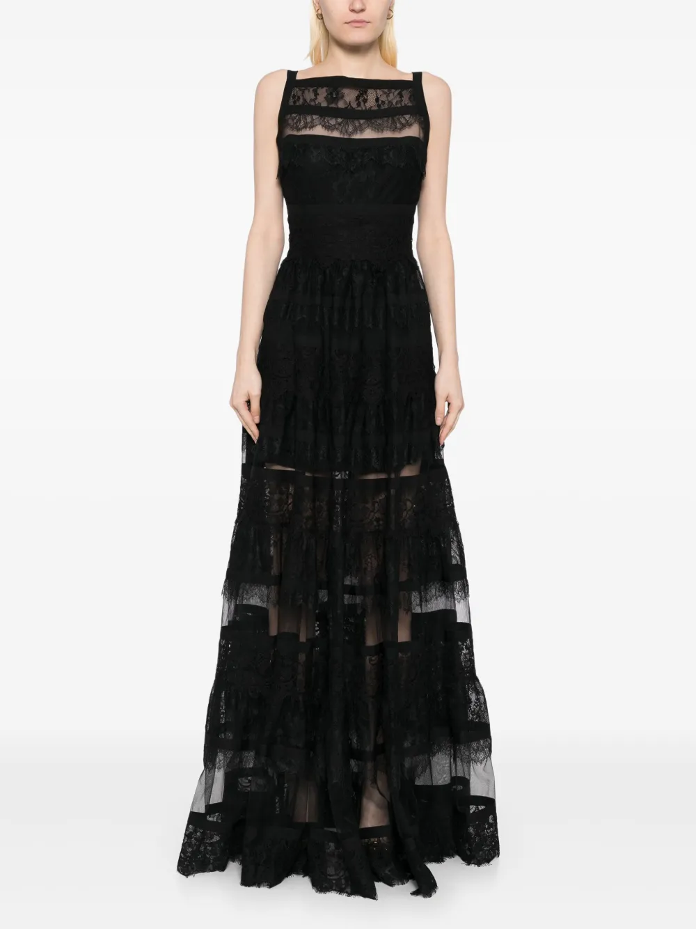 Elie Saab Avondjurk met kant - Zwart