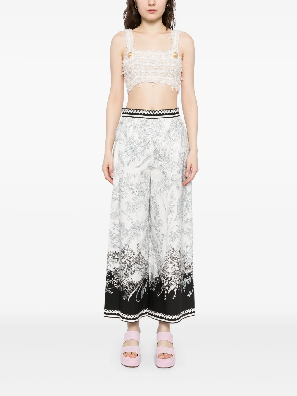 Elie Saab Katoenen broek met print - Wit