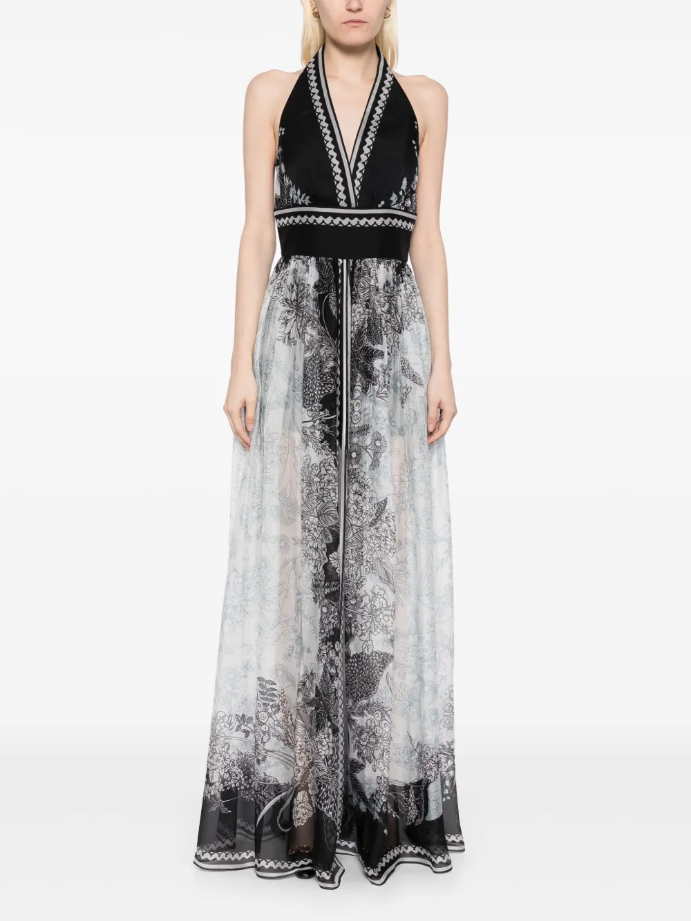 Elie Saab Chiffon jurk met print - Zwart