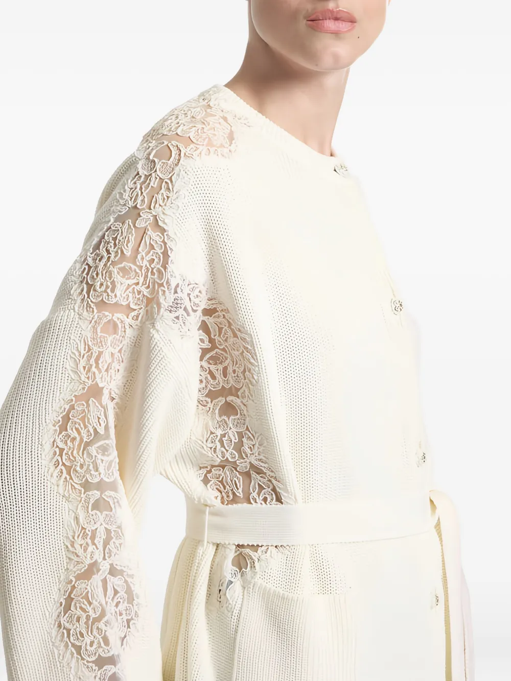 Elie Saab Jack met kanten vlakken en ceintuur Beige