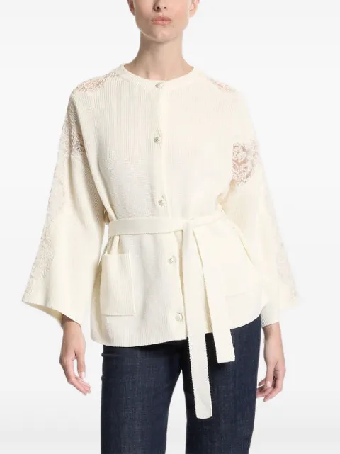 Elie Saab lace-paneled belted jacket