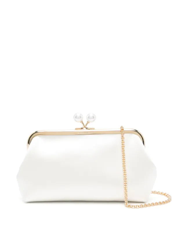Anya Hindmarch Maud Recycled Satin Pearls Clutch Bag in Ivory in White
