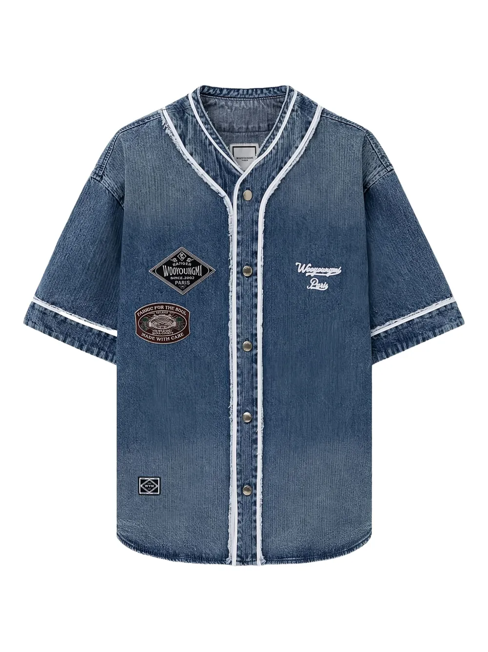 Wooyoungmi frayed-trimmed baseball shirt | Blue | Image 1