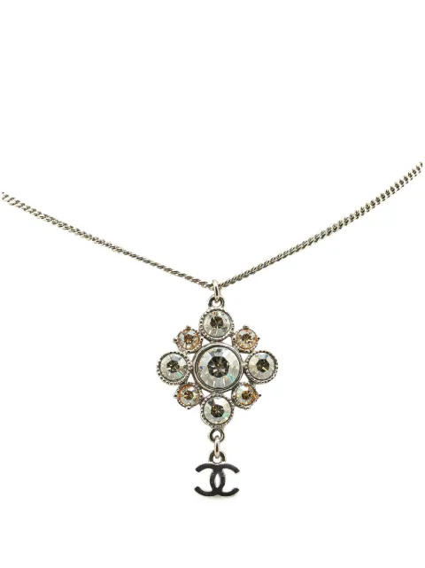 CHANEL Pre-Owned 2012 Palladium Plated CC Crystal Pendant Necklace costume necklace