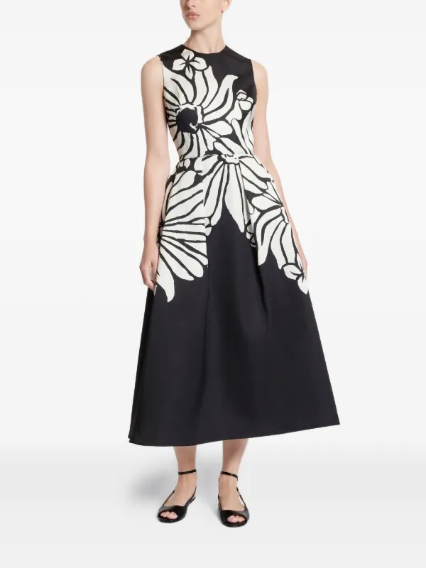 Elie Saab Floral-print Midi Dress - Black