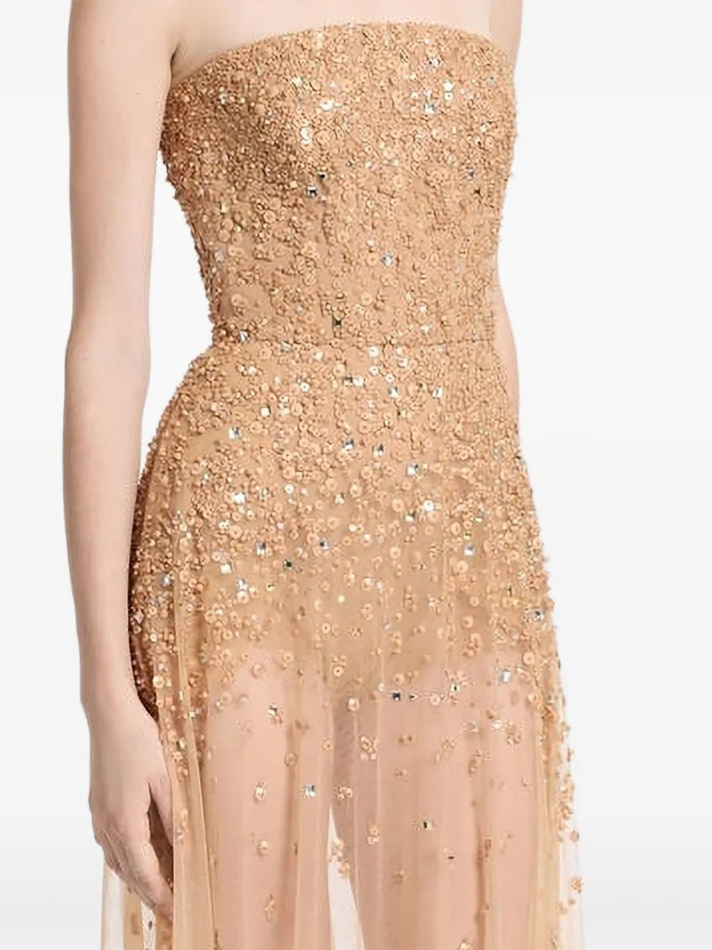 Elie Saab strapless beaded embroidered gown - Goud