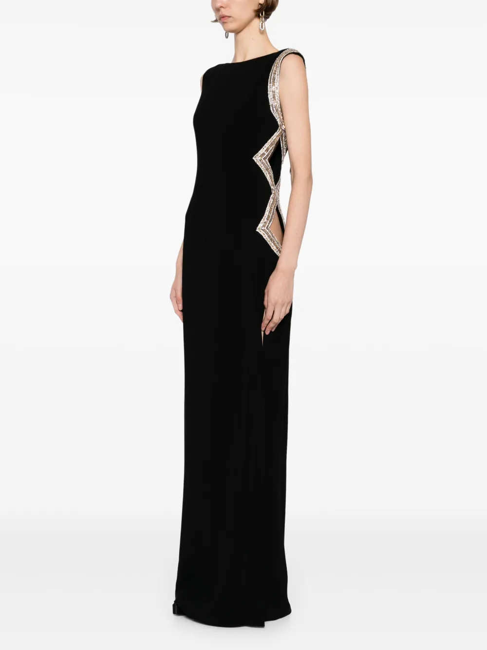 Elie Saab Jurk verfraaid met kristallen Zwart