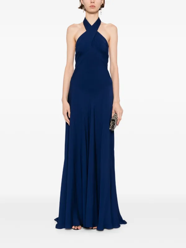 blue silk high neck dress KissProm main image 1