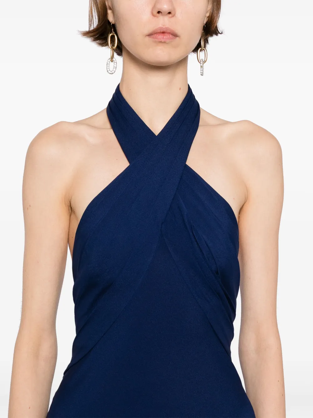 Elie Saab silk long dress Blauw