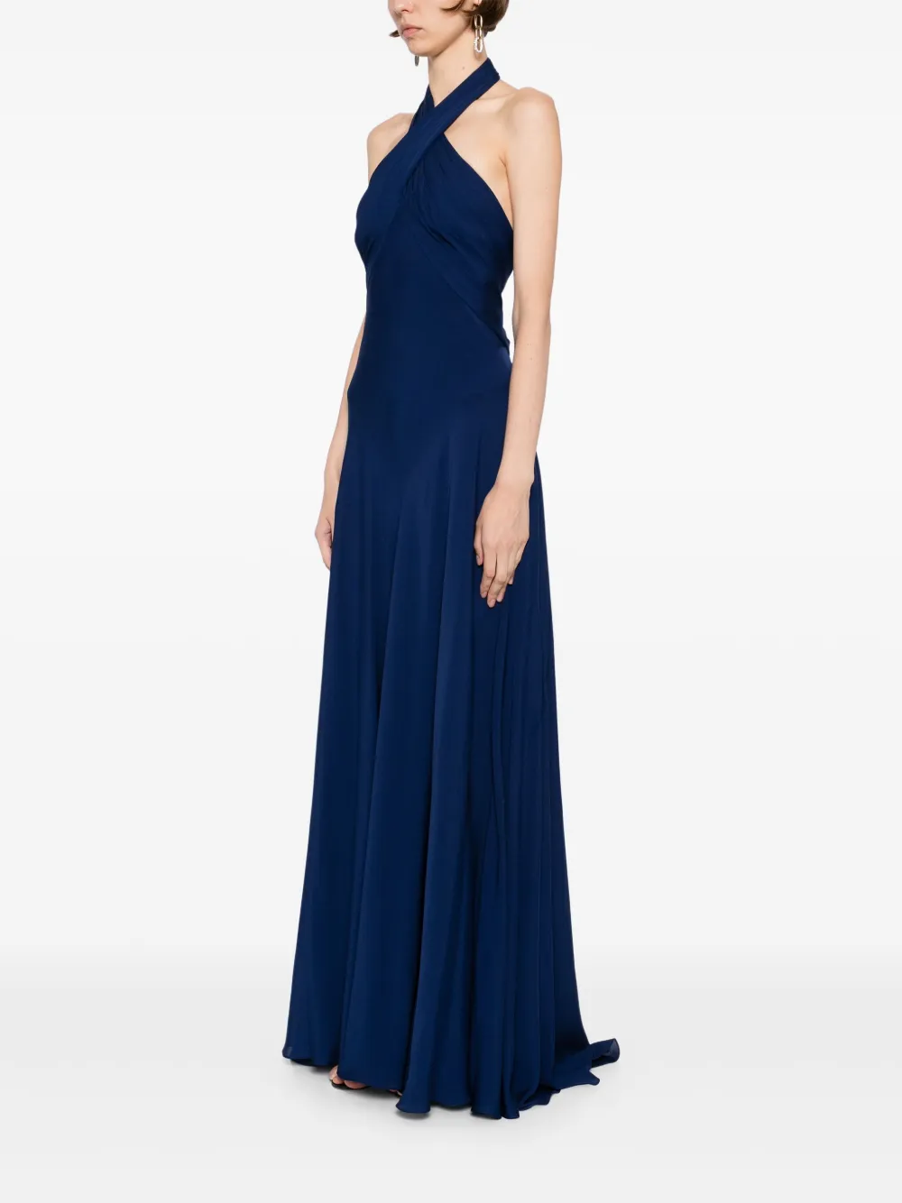 Elie Saab silk long dress Blauw