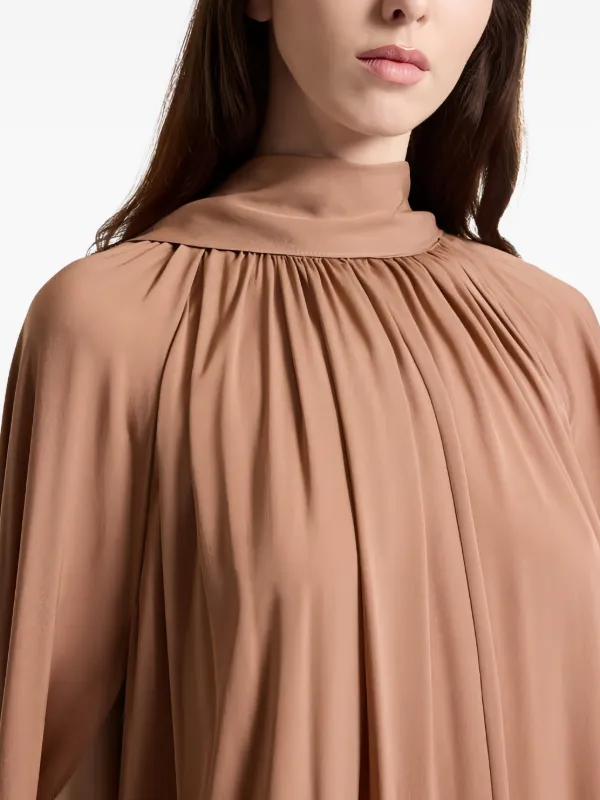 pleated cape high neck shift dress Pleated Mock Neck Cape Dress