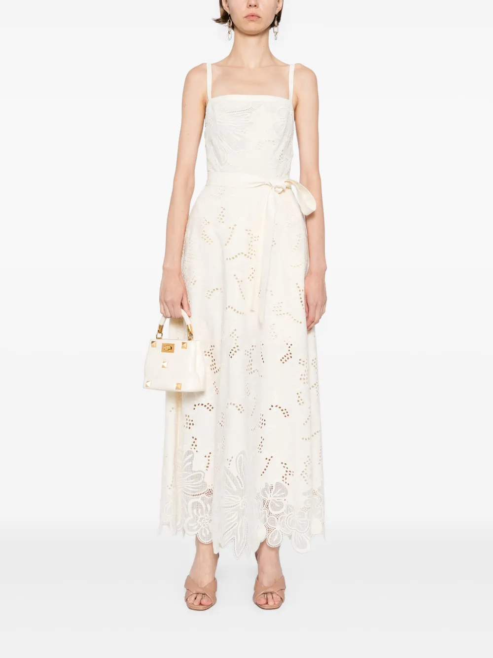 Elie Saab Maxi-jurk met borduurwerk Beige