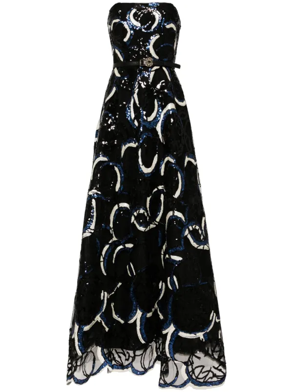 Elie Saab Embroidered Strapless Gown | Black | FARFETCH