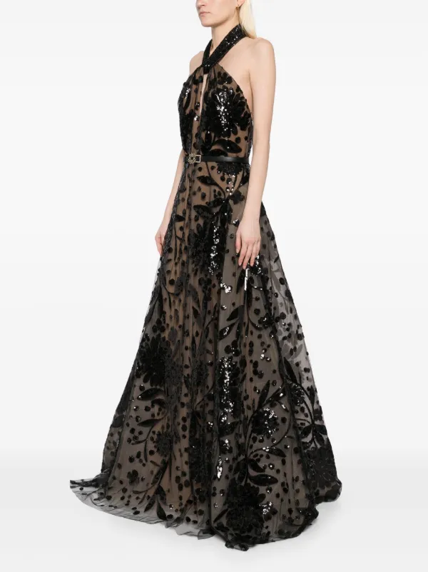 Elie Saab Embroidered Halter Gown | Black | FARFETCH
