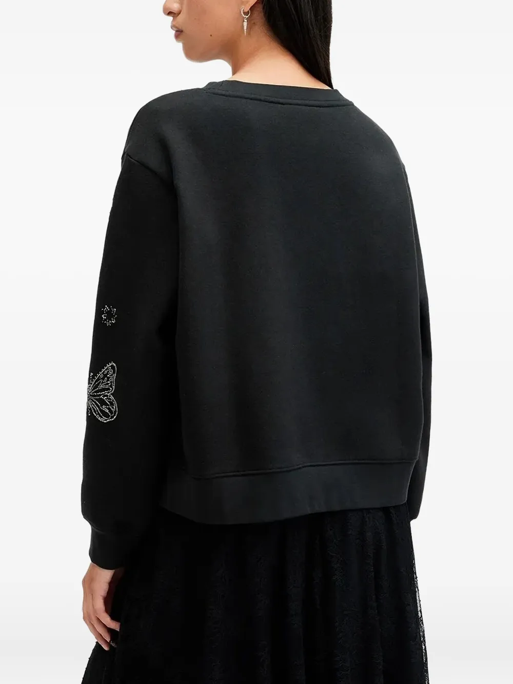 Allsaints Pippa Embellished Relaxed Fit Sweatshirt In Black