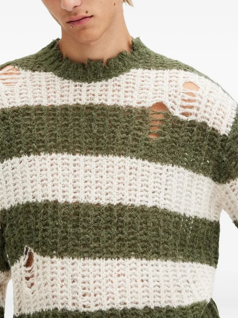 AllSaints Gerafelde trui met gestreept patroon Groen