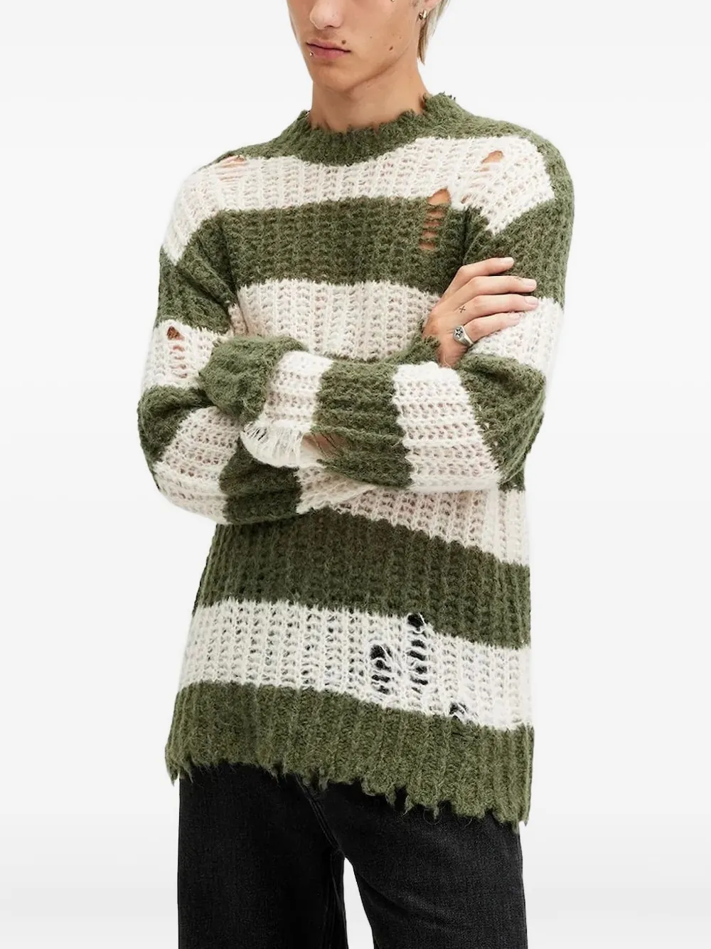 AllSaints Gerafelde trui met gestreept patroon Groen