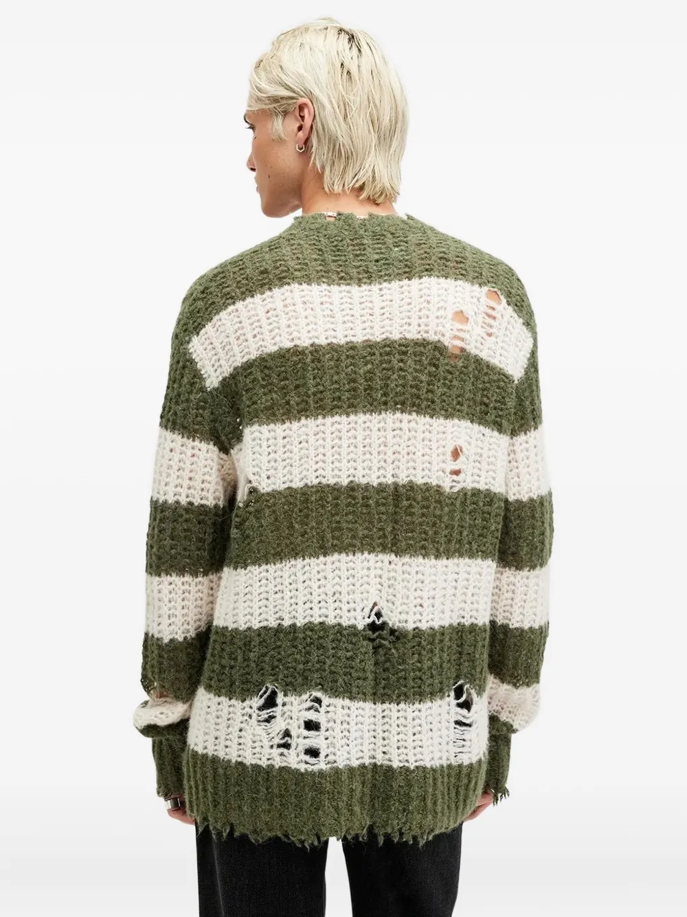 AllSaints Gerafelde trui met gestreept patroon Groen
