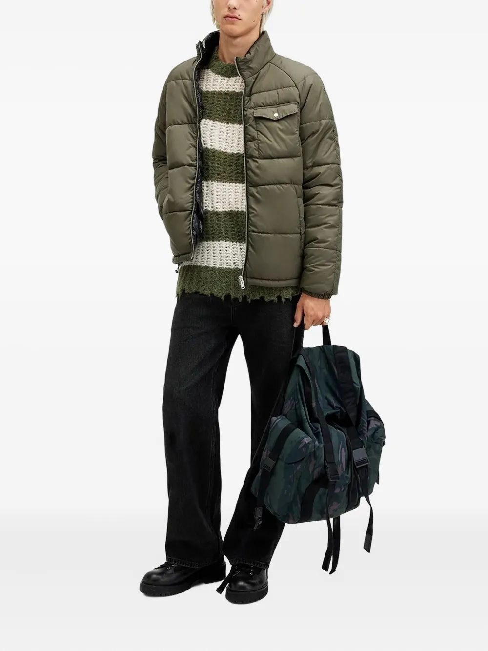 AllSaints Gerafelde trui met gestreept patroon Groen