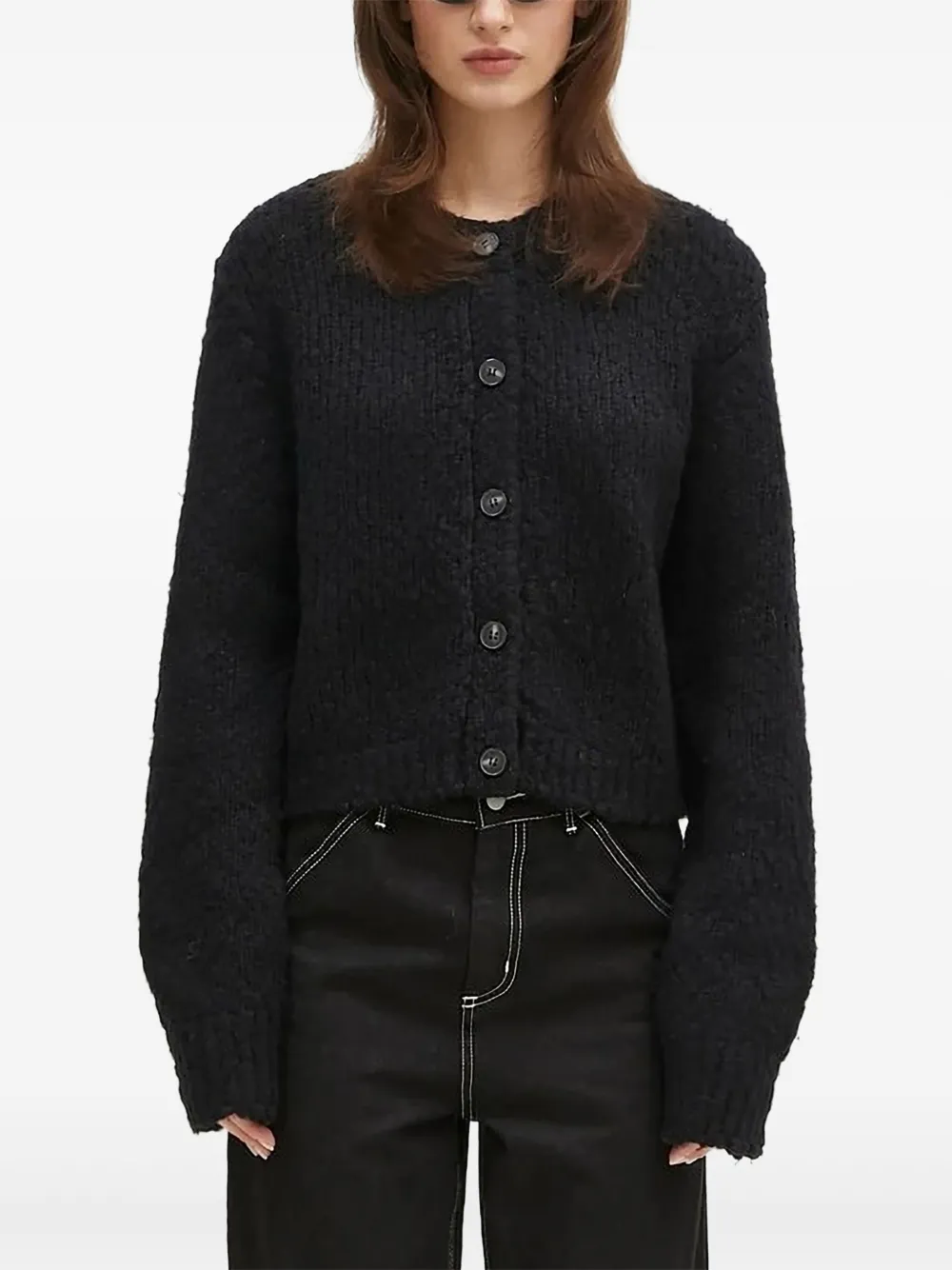 Samsoe & Samsoe Sameryem Button-front Textured Cardigan In Black