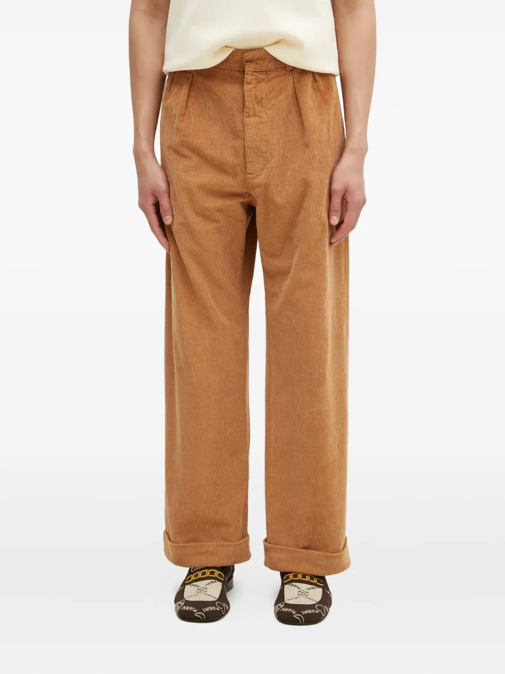 Wood Wood cuffed-hem corduroy trousers - Marrone