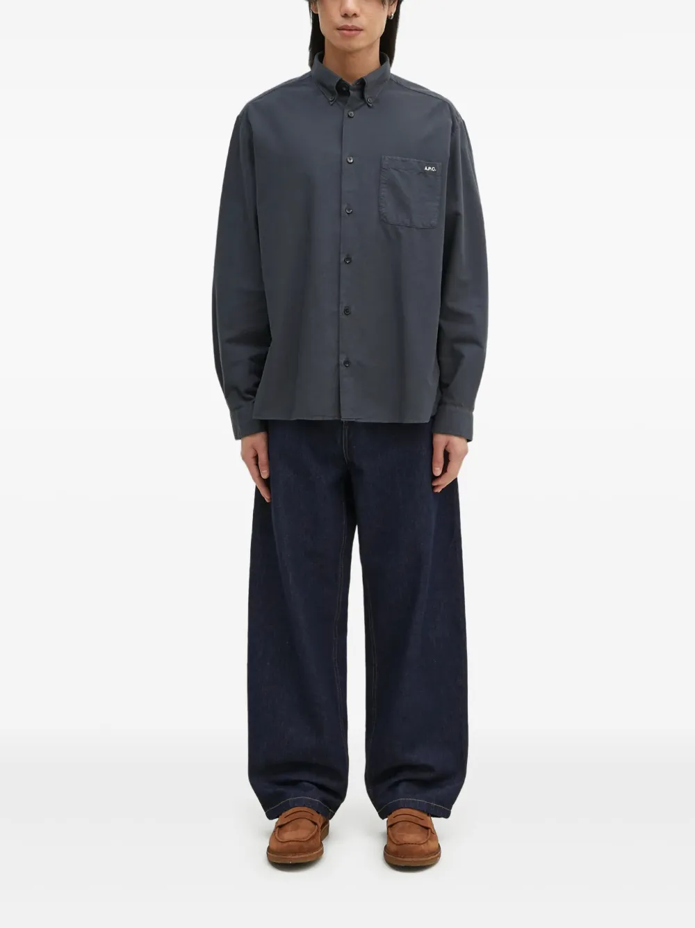 A.P.C. Mateo embroidered-pocket shirt | Grey | Image 1