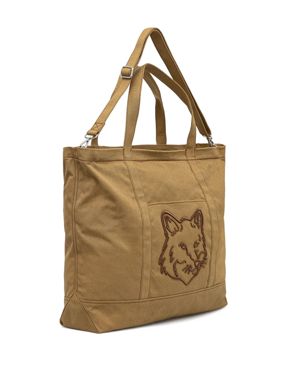 Maison Kitsuné Xl Fox Head Tote Bag In Brown