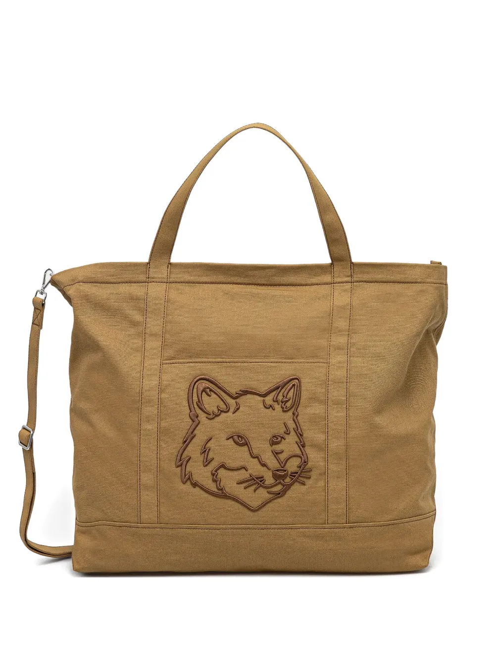 Maison Kitsuné Xl Fox Head Tote Bag In Brown
