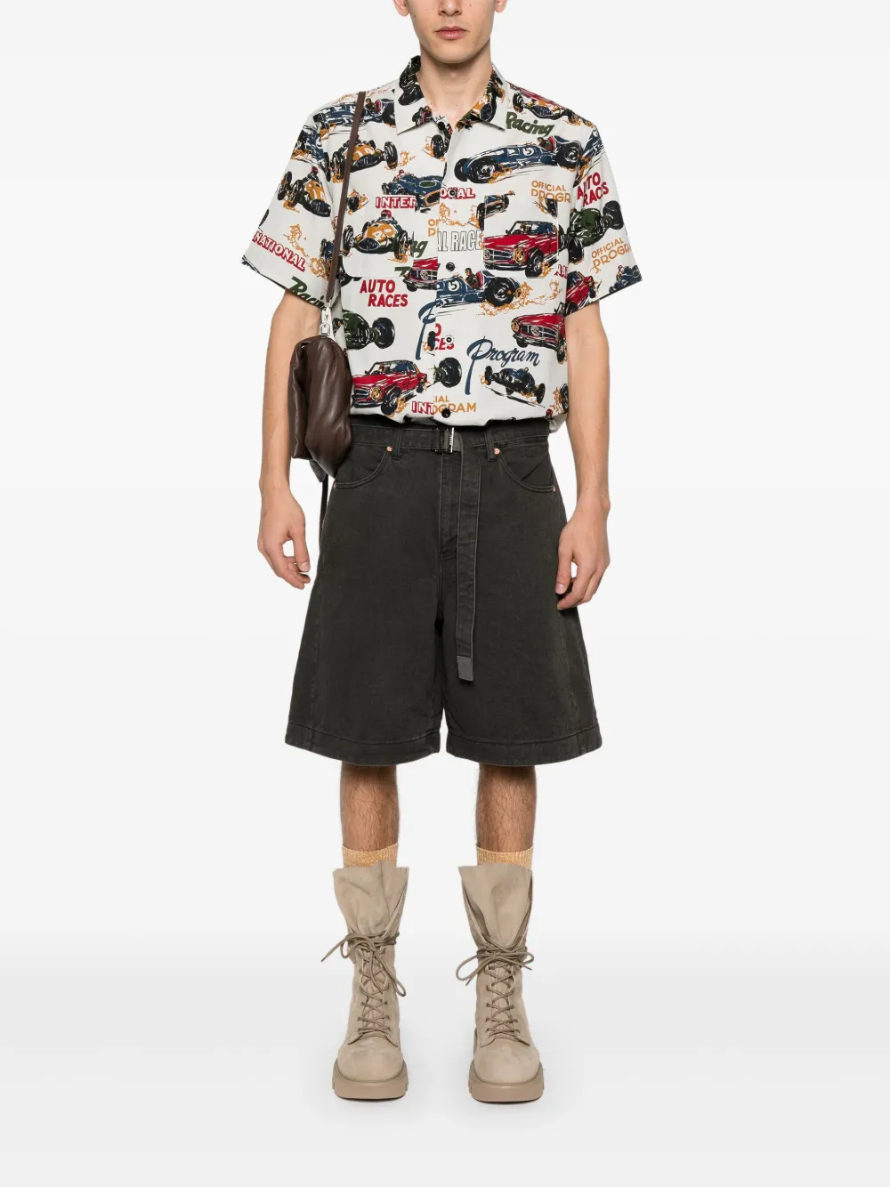 sacai belted denim shorts - Grijs