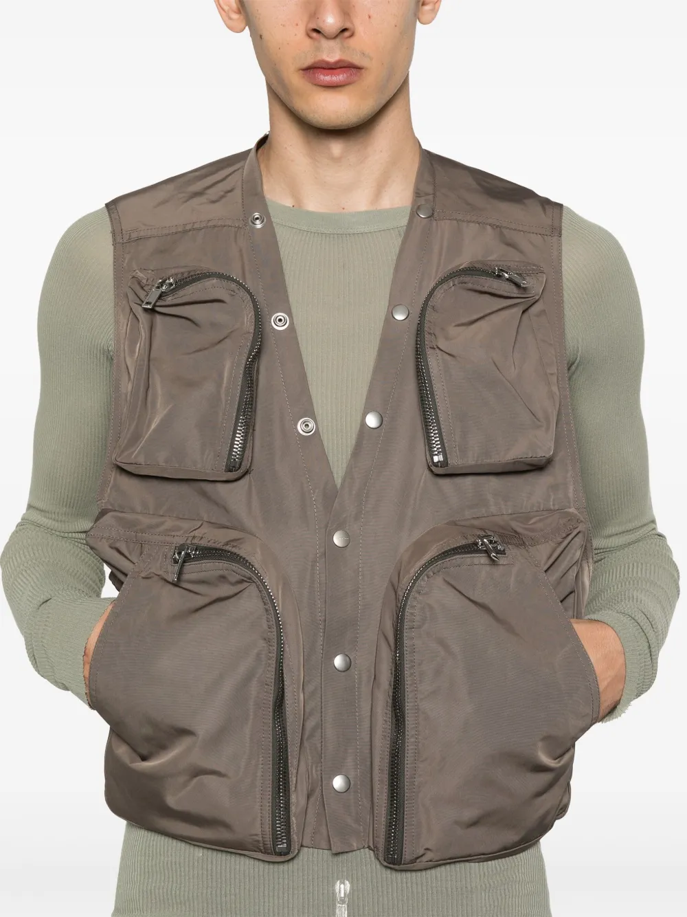 Rick Owens Cargo gilet met open rug Bruin