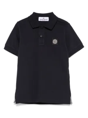 Stone Island Junior Compass-motif Cotton Polo Shirt | Black | FARFETCH