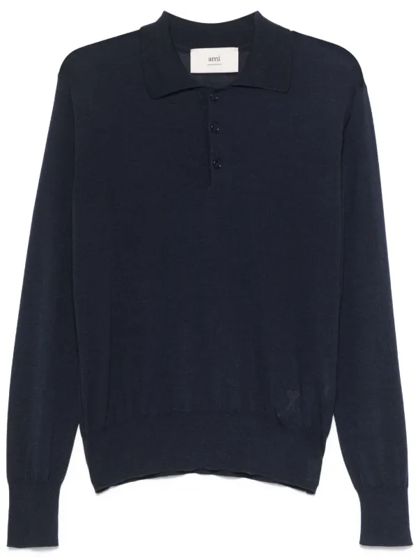 Ami Paris Fine-knit Polo Shirt in Blue