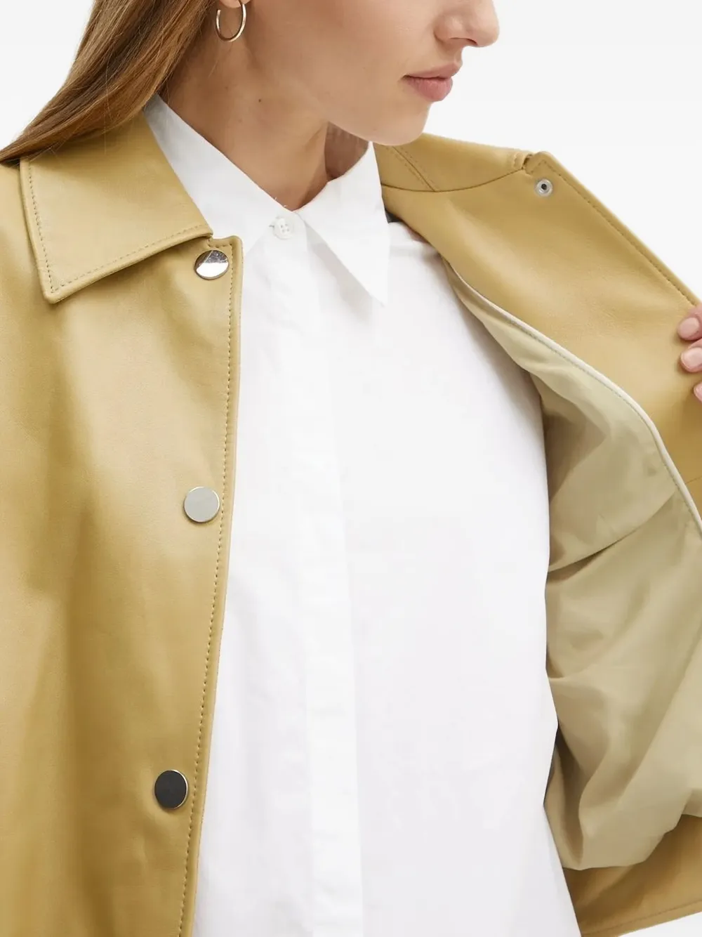 BOSS Leren jack Geel