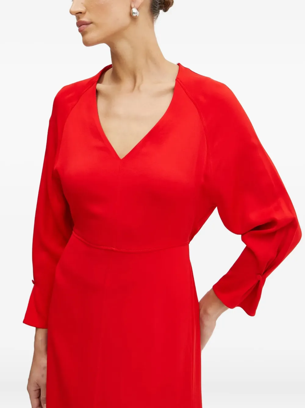 Hugo Boss V-neck Buttoned-cuff Dress In Red
