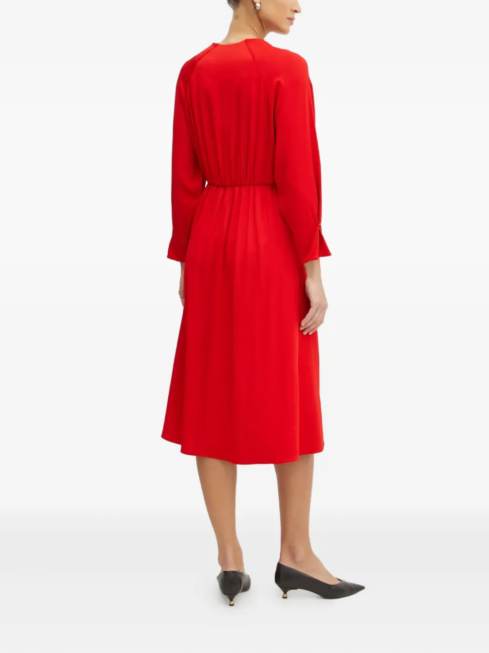 Hugo Boss V-neck Buttoned-cuff Dress In Red