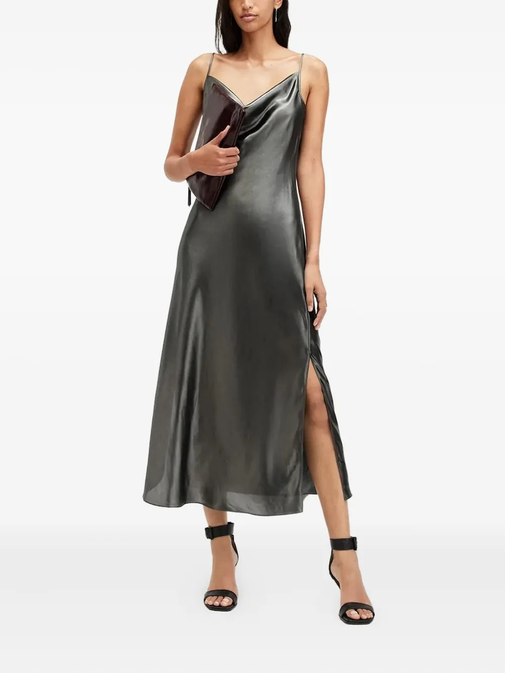 AllSaints Hadley midi-jurk met col Zwart