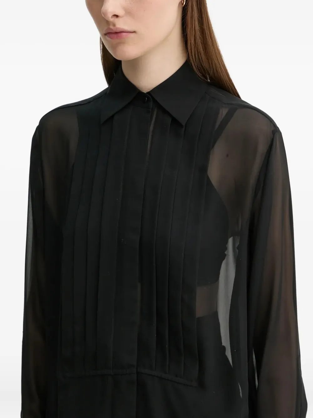 A.l.c Pleated Sheer-effect Blouse In Black