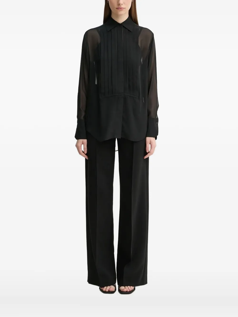 A.l.c Pleated Sheer-effect Blouse In Black
