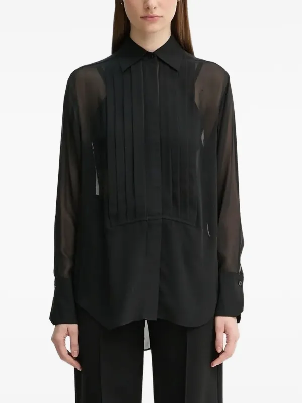 A.L.C. Pleated Sheer-effect Blouse in Black
