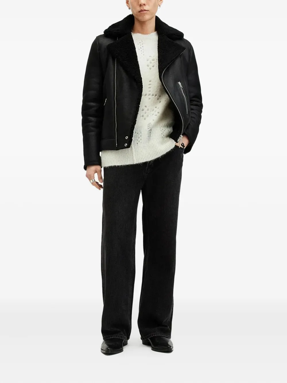 AllSaints perforated-detail knit sweater - Wit