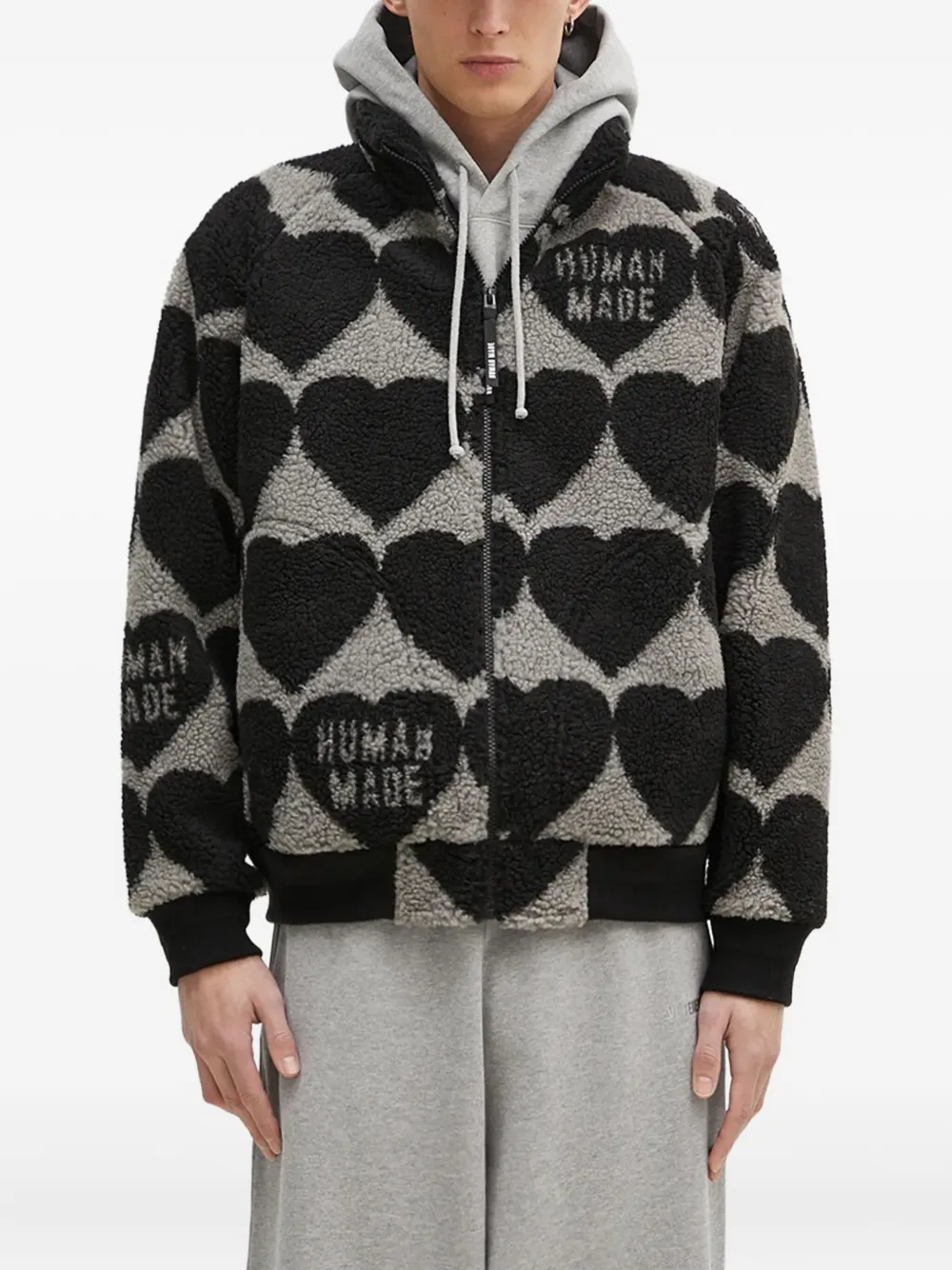 Human Made heart-pattern fleece jacket | Black | Image 1