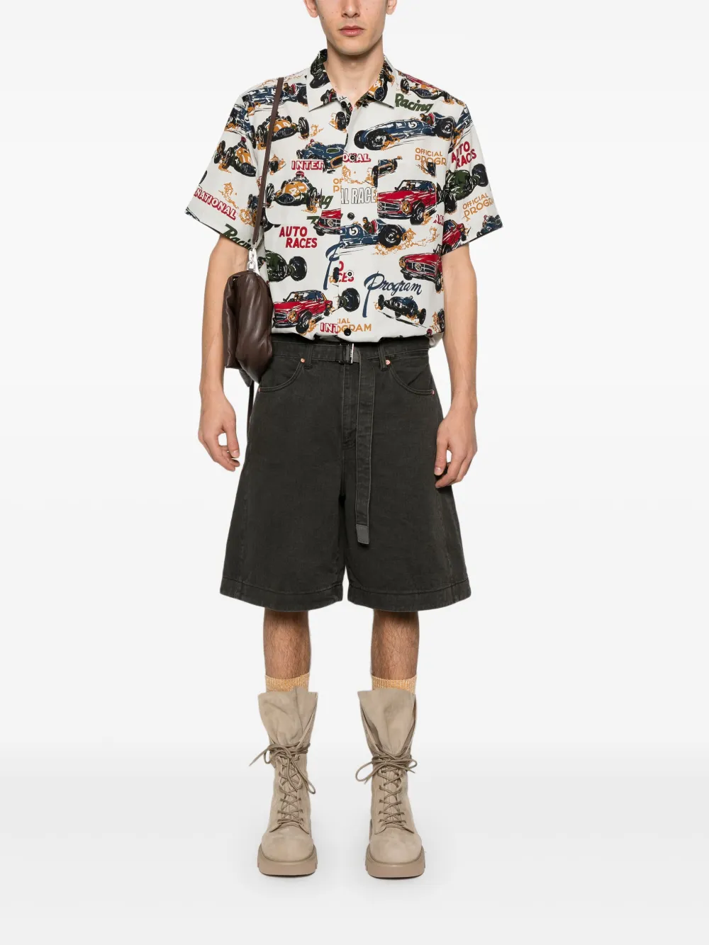 sacai race car-print shirt - Wit