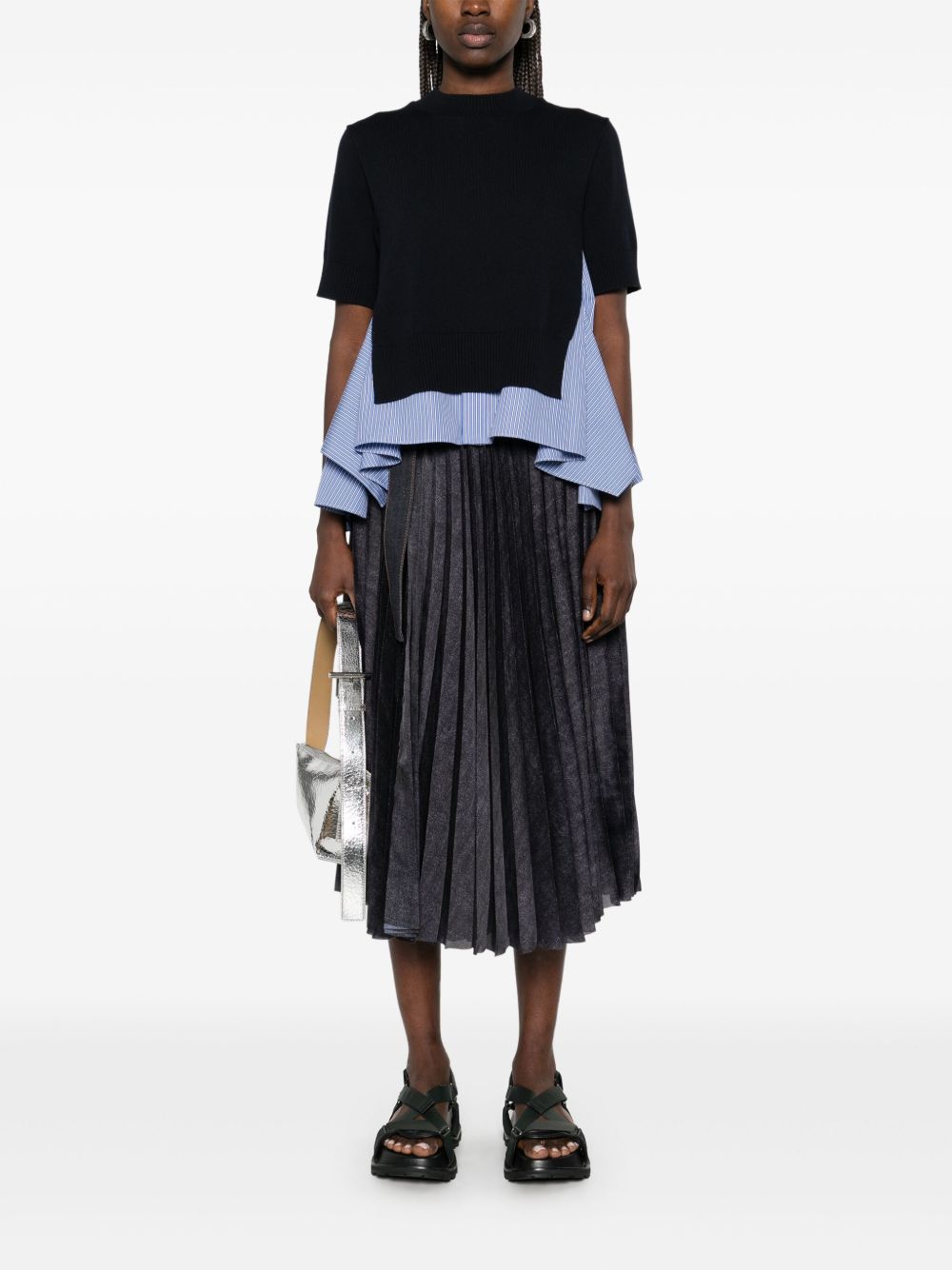 sacai Plissé midi-rok - Blauw