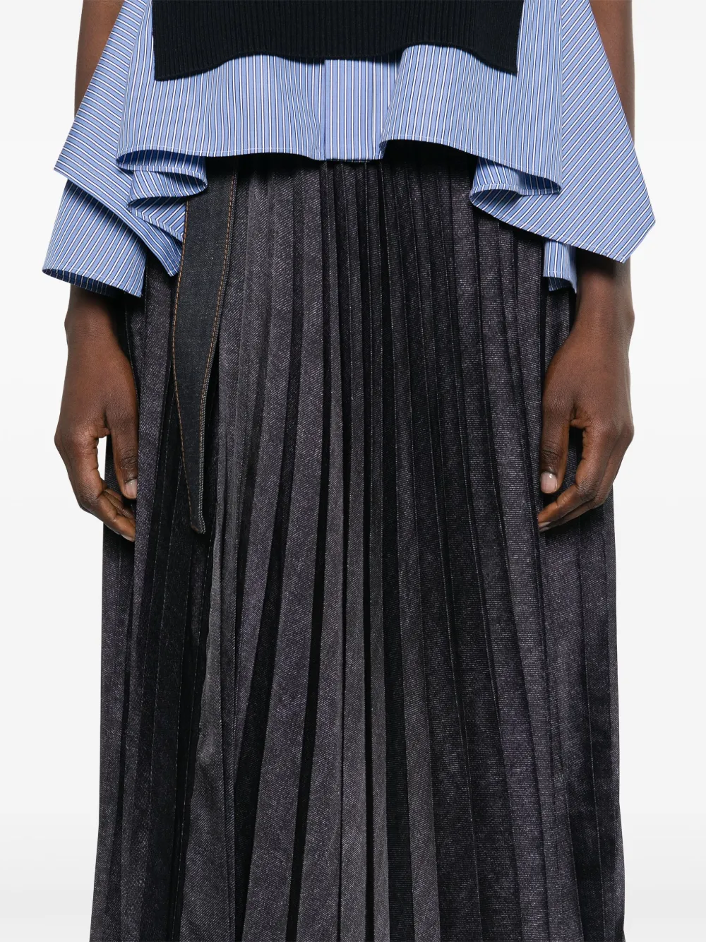 Shop Sacai Plissé Midi Skirt In Blue