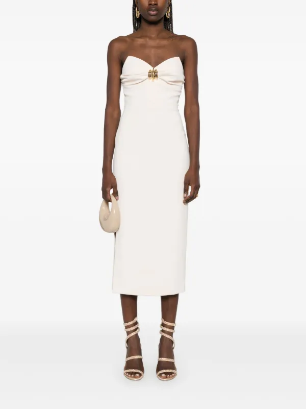 【ELISABETTA FRANCHI】WHITE MIDI DRESS Elisabetta Franchi Woman Midi Draped Dress with Asymmetrical