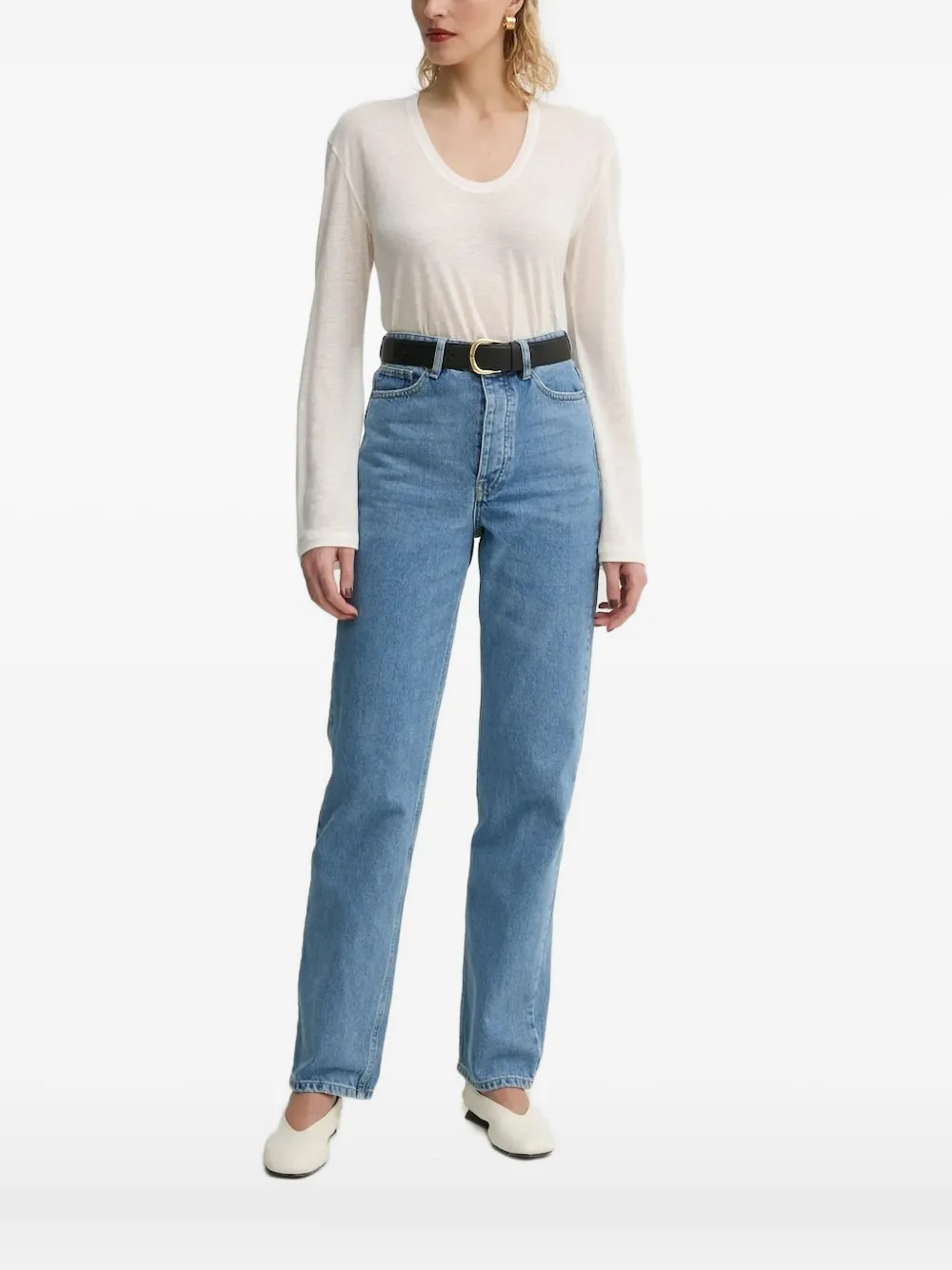 By Malene Birger scoop-neck long-sleeve top - ホワイト By Malene Birger scoop-neck long-sleeve top - ホワイト