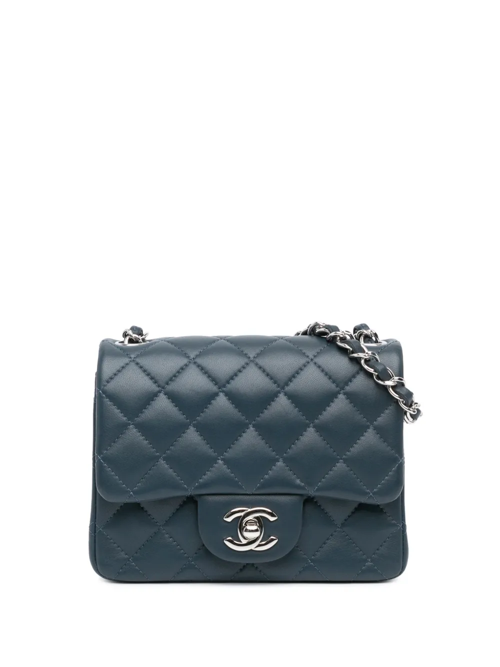 CHANEL Pre-Owned 2018-2019 Mini Square Classic Lambskin Single Flap crossbody bag | Blue | Image 1